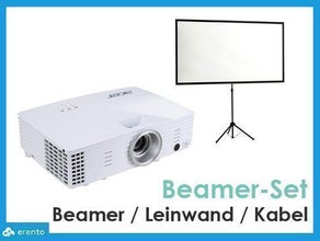 Beamer Set mit Leinwand und allen Kabeln