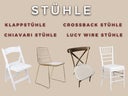 Hochzeitsstühle, Chiavari Stühle, Crossback Stühle, Lucy Wire Stühle, Klappstühle, Tiffany Stühle, goldene Stühle, Freie Trauung, Aussenhochzeit, weiße Stühle, Tiffany Stuhl, Wiesenhochzeit, Vintage, Boho