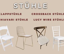 Hochzeitsstühle, Chiavari Stühle, Crossback Stühle, Lucy Wire Stühle, Klappstühle, Tiffany Stühle, goldene Stühle, Freie Trauung, Aussenhochzeit, weiße Stühle, Tiffany Stuhl, Wiesenhochzeit, Vintage, Boho
