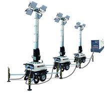 Flutlichtmast  - Lichtmast - Lichtgiraffe - Notbeleuchtung X-Chain 4x160 Watt LED , Lichtpunkthöhe 7 Meter, Beleuchtungsfläche ca. 2600 qm²,
