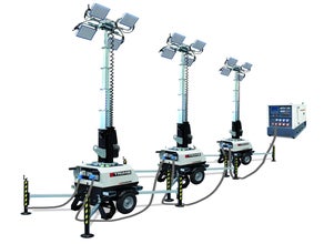 Flutlichtmast  - Lichtmast - Lichtgiraffe - Notbeleuchtung X-Chain 4x160 Watt LED , Lichtpunkthöhe 7 Meter, Beleuchtungsfläche ca. 2600 qm²,