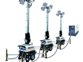 Flutlichtmast - Lichtmast - Lichtgiraffe - Notbeleuchtung X-Chain 4x160 Watt LED , Lichtpunkthöhe 7 Meter, Beleuchtungsfläche ca. 2600 qm²,