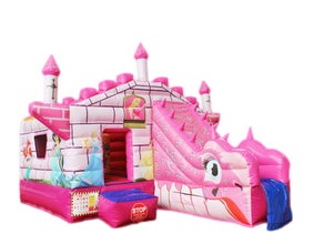 Profi Hüpfburg Springburg rosa Prinzessin Schloss Märchenschloss mit Rutsche und Sonnendach leihen mieten