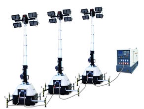 Mobiler Flutlichtmast - Lichtmast - Lichtgiraffe - Notbeleuchtung 4x320 Watt LED Beleuchtungsfläche 5000 qm², Lichtpunkthöhe 9 Meter