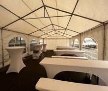 Partyzelt 5 x 8 m inkl. 4 Biergarnituren und 6 Stehtische (mit Hussen)  (Festzelt)