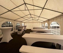 Partyzelt 5 x 8 m inkl. 4 Biergarnituren und 6 Stehtische (mit Hussen) (Festzelt)