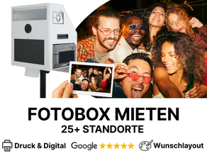 Fotobox mieten ab 199 €: DSLR mit Studioblitz ✓ Sofortdruck ✓ eigenes Layout ✓ Online-Galerie ✓ kautionsfrei