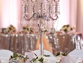 5-Arm Kristall Kerzenständer silber Kerzenleuchter inkl. Glasaufsatz Chiavari Tiffany Stuhlhusse Hochzeit Stuttgart