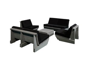 Loungeset Woodlounge Sessel & Sofa 6 Personen, Bauholz, rustikale Optik, naturbelassene Holzmöbel,