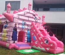 Profi Hüpfburg Springburg rosa Prinzessin Schloss Märchenschloss mit Rutsche und Sonnendach leihen mieten