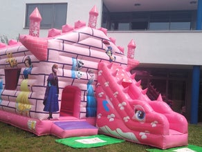 Profi Hüpfburg Springburg rosa Prinzessin Schloss Märchenschloss mit Rutsche und Sonnendach leihen mieten