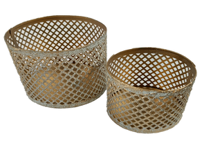 Windlicht, 2er Set, gold-weiß