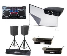 Präsentationsset XL Leinwand, Beamer, Lautsprecher und Funkmikrofone