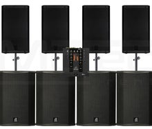 Lautsprecher Musikanlage Beschallungsanlage Partyanlage Boxen Mischpult 4x RCF Art 912 aktiv 4x dB Technologies Sub 18H aktiv