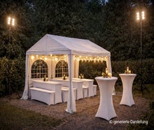 Partyzelt  3 x 4 mtr  mit 4 Seitenteilen und Fenstern für bis zu 24 Personen