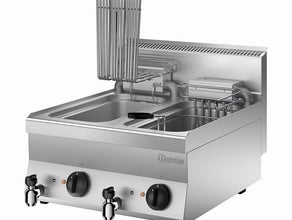 Elektro-Standfritteuse, 2 Becken à 10 l Starkstrom auf fahrbaren Untersatz