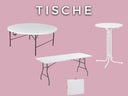 Tische, Banketttische rund und eckig 150-180cm, Stehtische