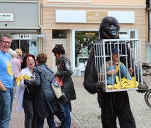 Walking Act - Affe mit Käfig - Werbemittelverteiler Sampling
