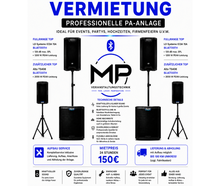 Professionelle PA-Anlage / Musikanlage mieten – Party-Paket mit 2× 18″-Subwoofern für bis zu 200 Personen