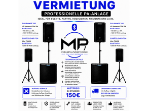 Professionelle PA-Anlage / Musikanlage mieten – Party-Paket mit 2× 18″-Subwoofern für bis zu 200 Personen