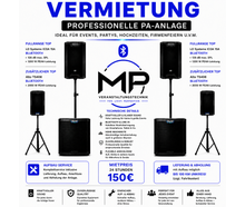 Professionelle PA-Anlage / Musikanlage mieten – Party-Paket mit 2× 18″-Subwoofern für bis zu 200 Personen
