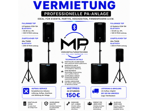 Professionelle PA-Anlage / Musikanlage mieten – Party-Paket mit 2× 18″-Subwoofern für bis zu 200 Personen