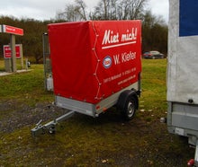 Kastenanhänger Tieflader, mit Plane und Spriegel 750 kg Gesamtgewicht