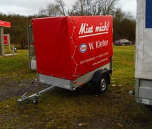 Kastenanhänger Tieflader, mit Plane und Spriegel 750 kg Gesamtgewicht