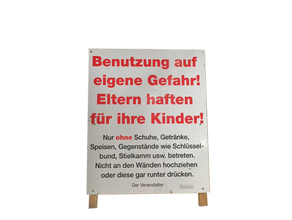 Hinweisschild Haftungsausschluss mieten – Springburg, Luftburg, Kinderhüpfburg, Eventmodul, Hüpfburg