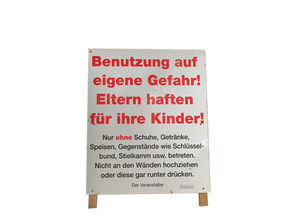 Hinweisschild Haftungsausschluss mieten – Springburg, Luftburg, Kinderhüpfburg, Eventmodul, Hüpfburg
