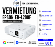 Epson Full-HD Laser-Beamer mieten – 4.500 ANSI-Lumen | Leinwand & Lautsprecher optional