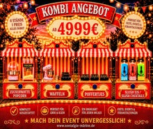 Nostalgie Jahrmarkt für Ihr Firmenevent mieten ! Für ca. 200 Personen ! Popcorn / Zuckerwatte / Mandelstand, Waffelstand, Poffertjes Stand, Slush-Eis Stand, Slush- Cocktailstand erweiterbar mit Karussell, Hüpfburg usw.