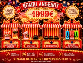 Nostalgie Jahrmarkt für Ihr Firmenevent mieten ! Für ca. 200 Personen ! Popcorn / Zuckerwatte / Mandelstand, Waffelstand, Poffertjes Stand, Slush-Eis Stand, Slush- Cocktailstand erweiterbar mit Karussell, Hüpfburg usw.