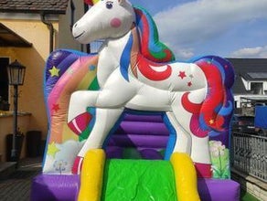 Profi Hüpfburg Luftburg Springburg Einhorn mit Rutsche Mädchentraum günstig leihen mieten in Mittelfranken Nürnberg Fürth Erlangen Ansbach Schwabach Lauf Zirndorf Roth