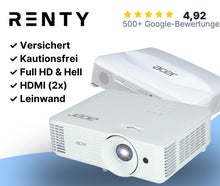 Beamer mieten (ab € 59,90): Full-HD, 5200 ANSI Lumen, Acer ✓ HDMI ✓ Leinwand optional ✓ Kautionsfrei ✓ 28 Standorte