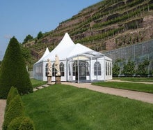 Festzelt 5m x 5m - Pagode - weiß mit 50% Sprossenfenster
