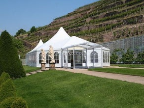 Festzelt 5m x 5m - Pagode - weiß mit 50% Sprossenfenster