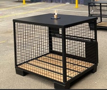 Gitterbox / Stehtisch / Theke / Schirm schwarz mit Holzplatte