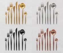Besteck STILETTO mattes gold, mattes silber, mattes schwarz weds4rent