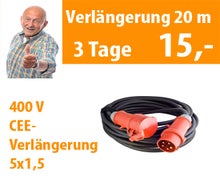 Kabel 400 Volt 20 m CEE-Verlängerung 5x1,5