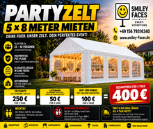 Partyzelt 5x8m mieten – 40 m² | 4 Tage inkl. Lieferung & Aufbau