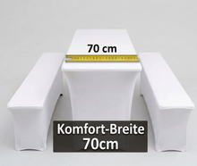 Husse für Bierzeltgarnitur, Festzeltgarnitur 70 cm in weiß mieten – Edles XXL-Upgrade für Ihre Festzeltgarnitur (3-tlg. Set)