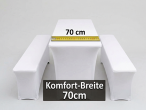 Husse für Bierzeltgarnitur, Festzeltgarnitur 70 cm in weiß mieten – Edles XXL-Upgrade für Ihre Festzeltgarnitur (3-tlg. Set)