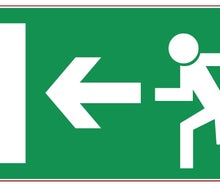 Sichtschutzplane NOTAUSGANG links, Bauzaunplane, Mobilzaunplane, Sichtschutz, Notausgangsplane
