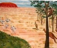 Ayers Rock - Kulisse, Australien - roter Felsen - Känguru, Kulisse