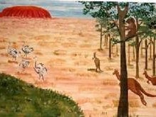 Ayers Rock - Kulisse, Australien - roter Felsen - Känguru, Kulisse