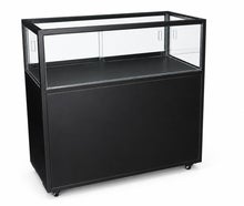 Messetheke Vitrine schwarz mit Beleuchtung und Regal mit Anlieferung