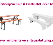 Biertischgarnitur, Festzeltgarnitur -auf Wunsch mit Hussen oder Polsterauflagen