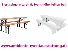 Biertischgarnitur, Festzeltgarnitur -auf Wunsch mit Hussen oder Polsterauflagen