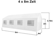 Festzelt Bierzelt Partyzelt Pavillon 8x4 Meter weiss stabil mieten leihen optional mit Lieferung und Aufbau